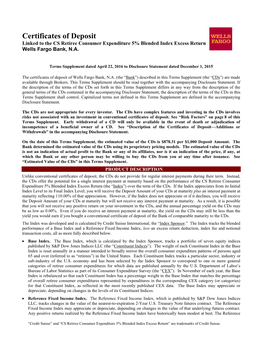 Certificates of Deposit Linked to the CS Retiree Consumer Expenditure 5% Blended Index Excess Return Wells Fargo Bank, N.A