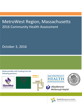 Metrowest Region, Massachusetts 2016 Community Health Assessment