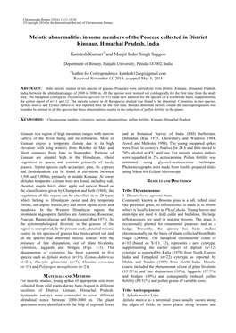 Meiotic Abnormalities in Some Members of the Poaceae Collected in District Kinnaur, Himachal Pradesh, India