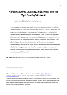 Hidden Depths: Diversity, Difference and the High Court of Australia