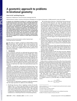 A Geometric Approach to Problems in Birational Geometry