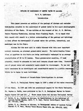 Outline of Occurrence of Ground Water in Alabama