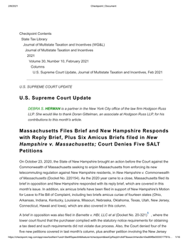 U.S. Supreme Court Update Massachusetts Files Brief and New