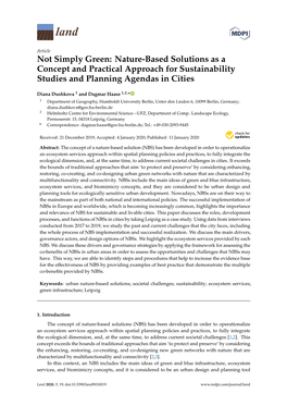 Not Simply Green: Nature-Based Solutions As a Concept and Practical Approach for Sustainability Studies and Planning Agendas in Cities