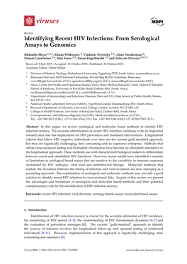 Identifying Recent HIV Infections: from Serological Assays to Genomics