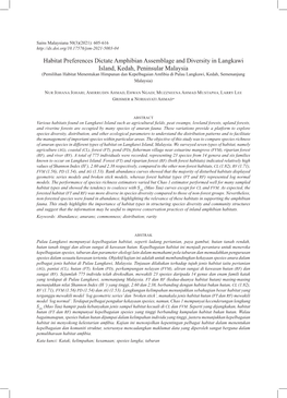 Habitat Preferences Dictate Amphibian Assemblage and Diversity in Langkawi Island, Kedah, Peninsular Malaysia