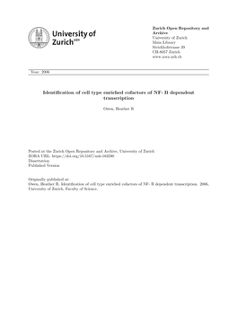 'Identification of Cell Type Enriched Cofactors of NF-Κb Dependent Transcription'