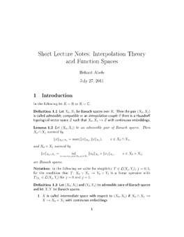 Short Lecture Notes: Interpolation Theory and Function Spaces
