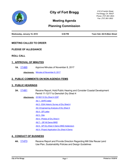 City of Fort Bragg Fort Bragg, CA 95437 Phone: (707) 961-2823 Fax: (707) 961-2802 Meeting Agenda Planning Commission