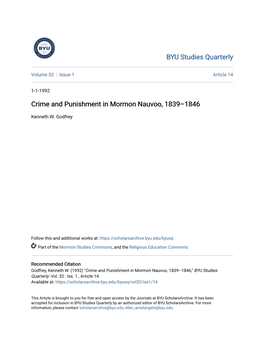 Crime and Punishment in Mormon Nauvoo, 1839–1846
