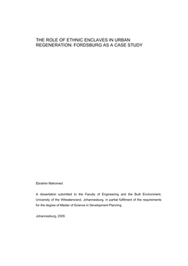 The Role of Ethnic Enclaves in Urban Regeneration: Fordsburg As a Case Study