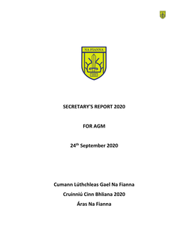 SECRETARY's REPORT 2020 for AGM 24Th