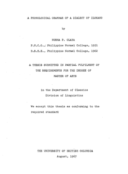 A PHONOLOGICAL GRAMMAR of a DIALECT of ILOKANO by NORMA