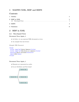 1 MASWS XML, RDF and RDFS Contents 2 RDF In