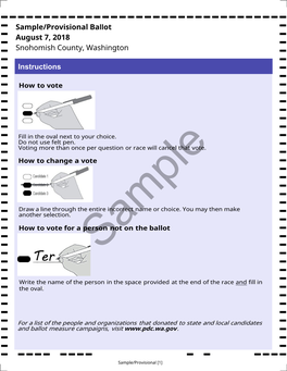 Sample/Provisional Ballot August 7, 2018 Snohomish County, Washington