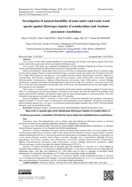 Investigation of Natural Durability of Some Native and Exotic Wood Species Against Hylotrupes Bajulus (Cerambycidae) and Anobium Punctatum (Anobiidae)