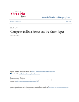 Computer Bulletin Boards and the Green Paper Timothy F