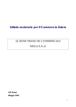 Istituto Nazionale Per Il Commercio Estero LE ZONE FRANCHE COMMERCIALI NEGLI E.A.U