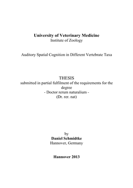 Institute of Zoology Auditory Spatial Cognition in Different Vertebrate Taxa