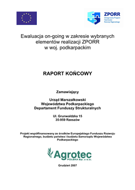 Ewaluacja On-Going W Zakresie Wybranych Elementów Realizacji ZPORR W Woj