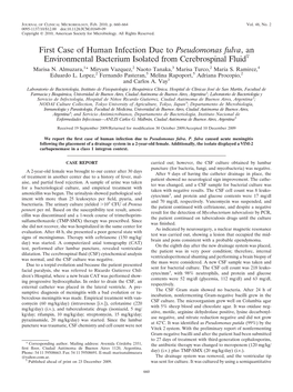 First Case of Human Infection Due to Pseudomonas Fulva, An