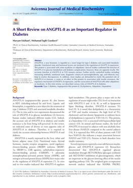 A Short Review on ANGPTL-8 As an Important Regulator in Diabetes