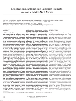 Eclogitization and Exhumation of Caledonian Continental Basement in Lofoten, North Norway