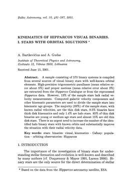 Kinematics of Hipparcos Visual Binaries. I. Stars Whit Orbital Solutions