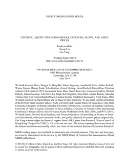 Nber Working Paper Series External Equity Financing