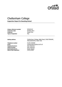 Cheltenham College Inspection Report for Boarding School