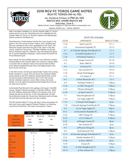 2018 RGV FC TOROS GAME NOTES RGV FC TOROS (1W-4L-7D) Vs