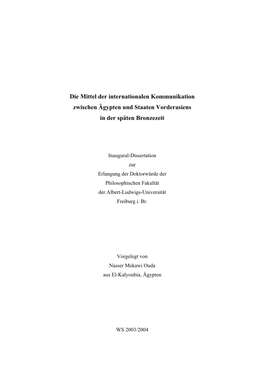 Die Mittel Der Internationalen Kommunikation Zwischen Ägypten Und Staaten Vorderasiens in Der Späten Bronzezeit