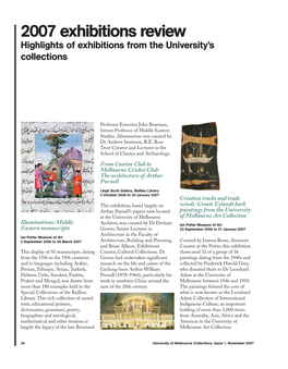 2007 Exhibitions Review Highlights of Exhibitions from the University’S Collections