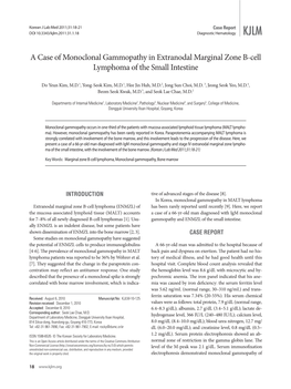 A Case of Monoclonal Gammopathy in Extranodal Marginal Zone B-Cell Lymphoma of the Small Intestine