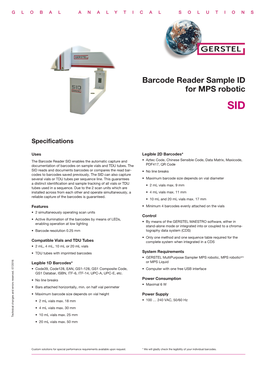 Spec Sheet Barcode Reader SID for Mpsrobotic