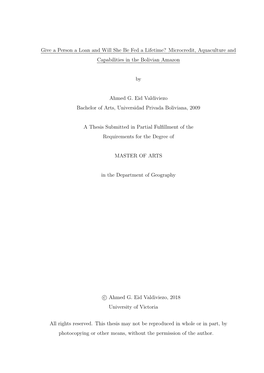 Give a Person a Loan and Will She Be Fed a Lifetime? Microcredit, Aquaculture and Capabilities in the Bolivian Amazon by Ahmed G