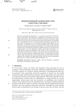 Quantized Intrinsically Localized Modes of the Fermi–Pasta–Ulam Lattice Sukalpa Basua and Peter S