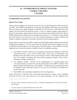 Iv. Environmental Impact Analysis I. Public Utilities 1