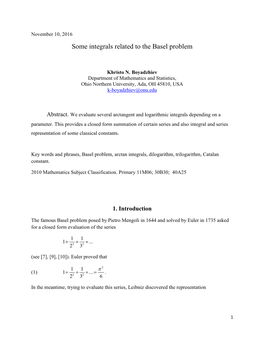 Some Integrals Related to the Basel Problem