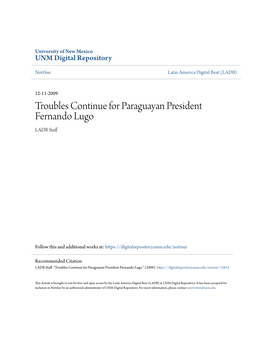 Troubles Continue for Paraguayan President Fernando Lugo LADB Staff