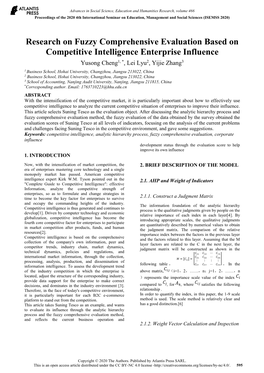 Research on Fuzzy Comprehensive Evaluation Based on Competitive