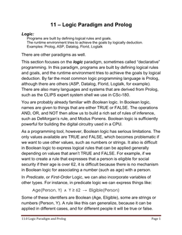 11 – Logic Paradigm and Prolog