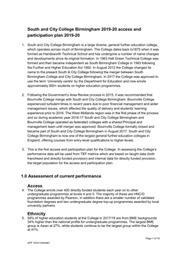 South and City College Birmingham 2019-20 Access and Participation Plan 2019-20