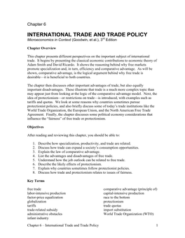 INTERNATIONAL TRADE and TRADE POLICY Microeconomics in Context (Goodwin, Et Al.), 3Rd Edition