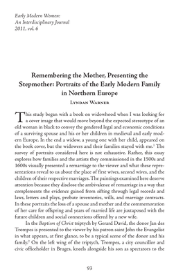 Remembering the Mother, Presenting the Stepmother: Portraits of the Early Modern Family in Northern Europe Lyndan Warner