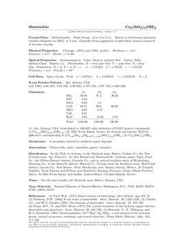 Shattuckite Cu5(Sio3)4(OH)2 C 2001 Mineral Data Publishing, Version 1.2 ° Crystal Data: Orthorhombic