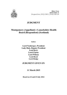 Montgomery (Appellant) V Lanarkshire Health Board (Respondent) (Scotland)