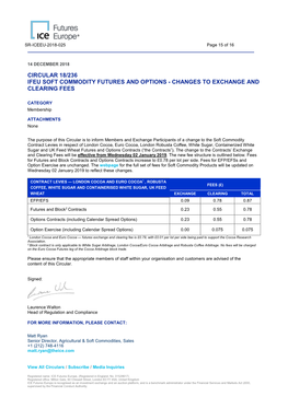 Circular 18/236 Ifeu Soft Commodity Futures and Options - Changes to Exchange and Clearing Fees