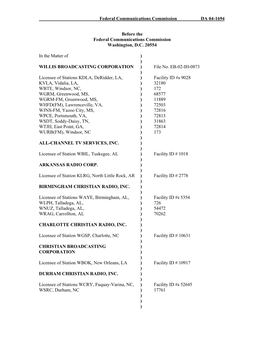 Federal Communications Commission DA 04-1694 Before the Federal