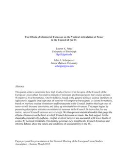 The Effects of Ministerial Turnover on the Vertical Articulation of Power in the Council of the EU